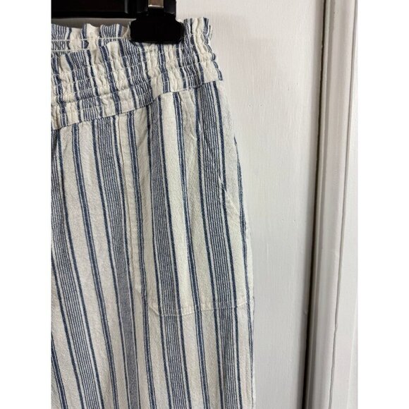 Roxy Women's Oceanside Yarn Dye Pant blue and white striped cotton/linen. - Picture 6 of 10